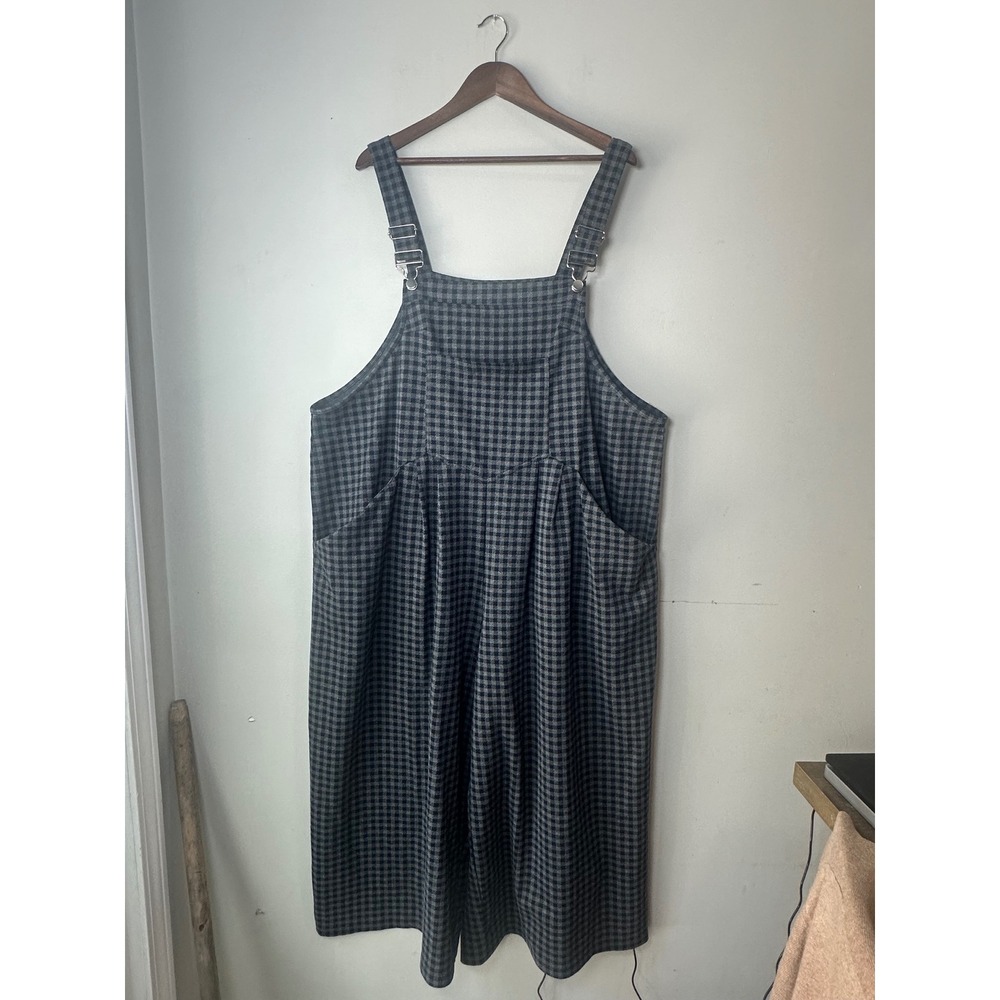BloomChic Plus Size Cottagecore Grey Gingham Wide Leg Overalls US 22-24 3X